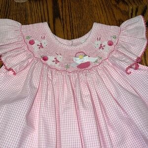 Zuccini girls pink gingham bunny smocked dress perfect for Easter size 6 EUC